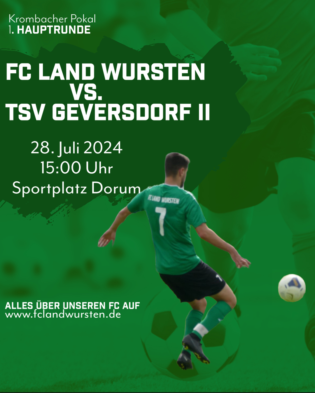Mehr über den Artikel erfahren Krombacher Pokal (1. Runde): FC Land Wursten – TSV Geversdorf II